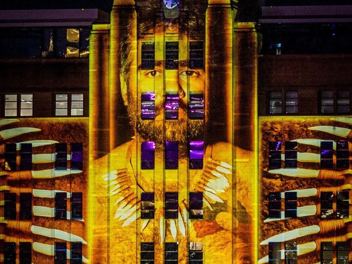 A portrait projection on the Museum of Contemporary Art, situated by Sydney Harbour.